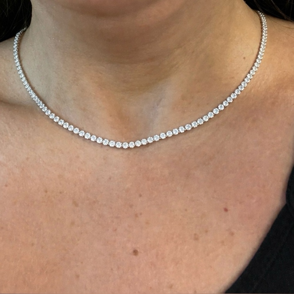 Sterling  Silver Tennis Necklace for Women 17”